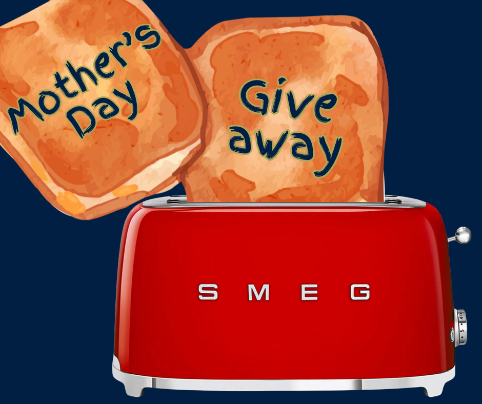 Red SMEG toaster with Mother's Day Giveaway toast