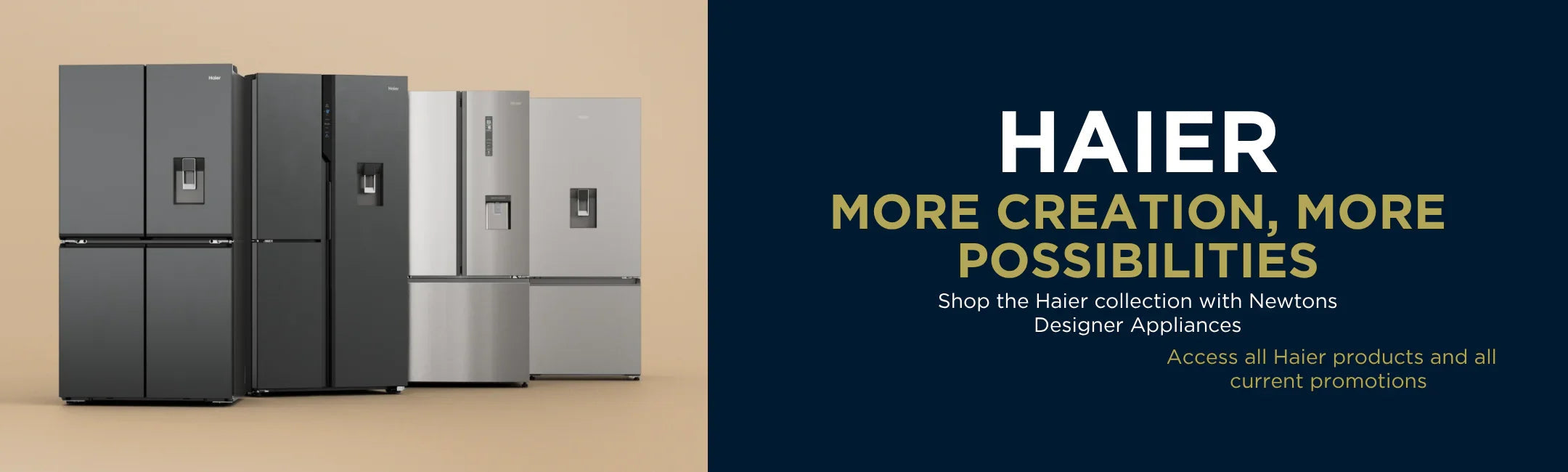 Haier designer refrigerators in black and stainless steel for modern kitchens