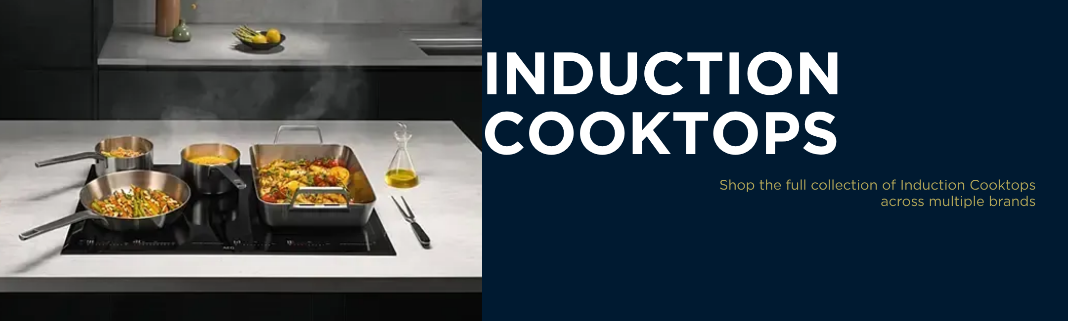 Modern induction cooktop with pots and pans cooking meals in a sleek kitchen
