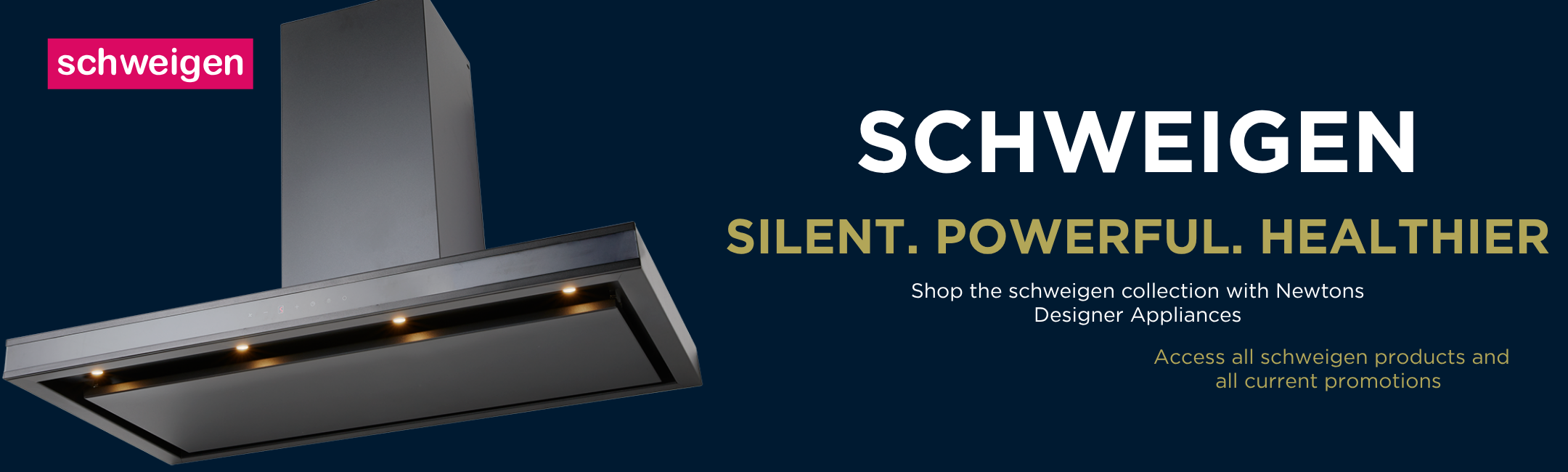 Modern kitchen range hood with LED lighting above gas stove, steam rising from pan, sleek black design