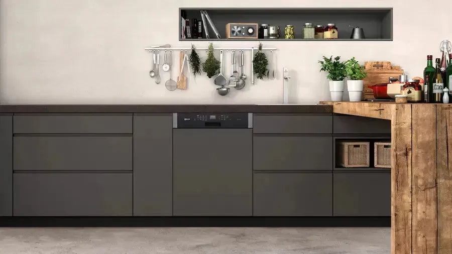 Neff Semi-Integrated Dishwasher 60 cm, Brushed steel, tall tub