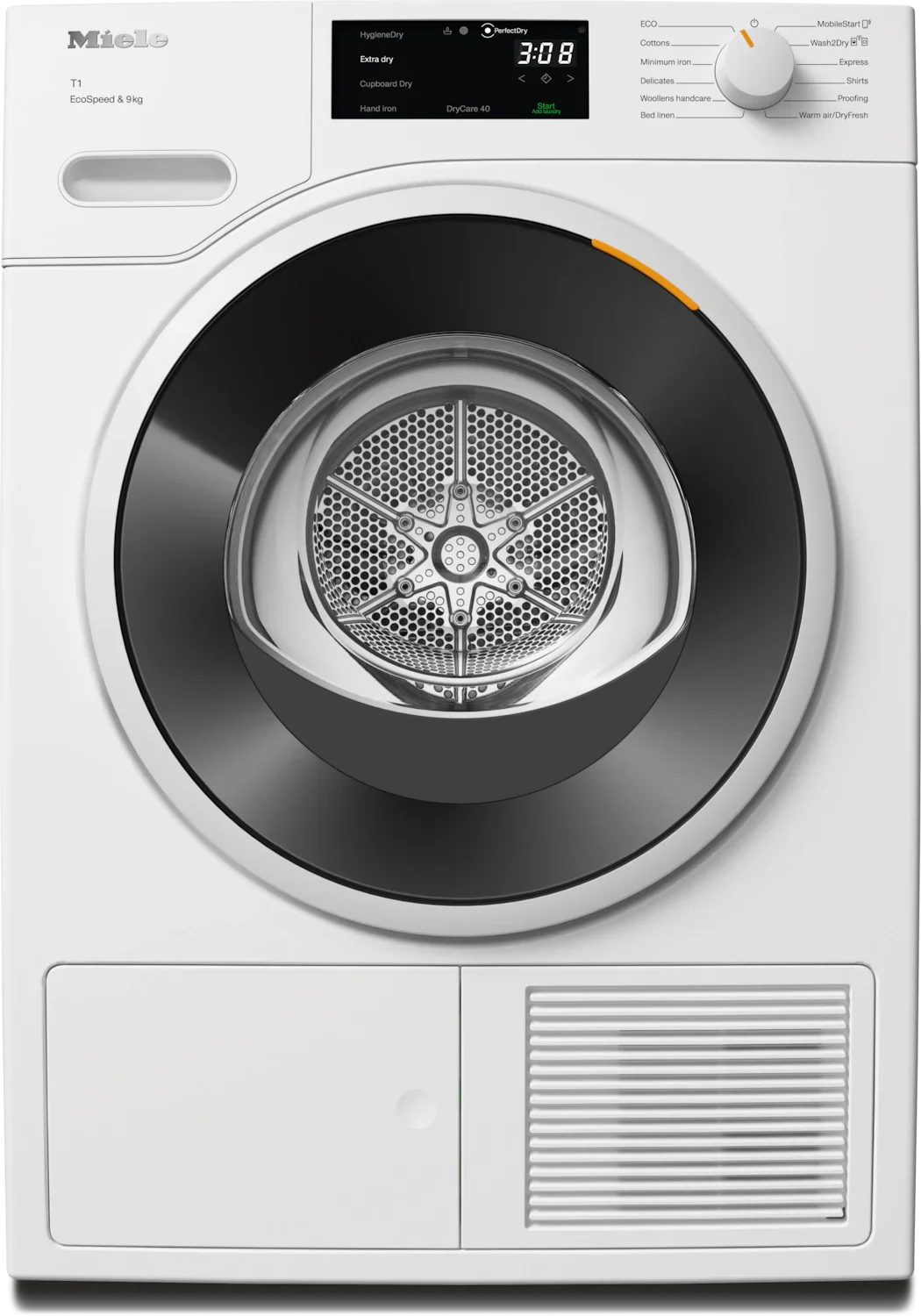 Miele T1 EcoSpeed 9kg tumble dryer with digital display and control dial