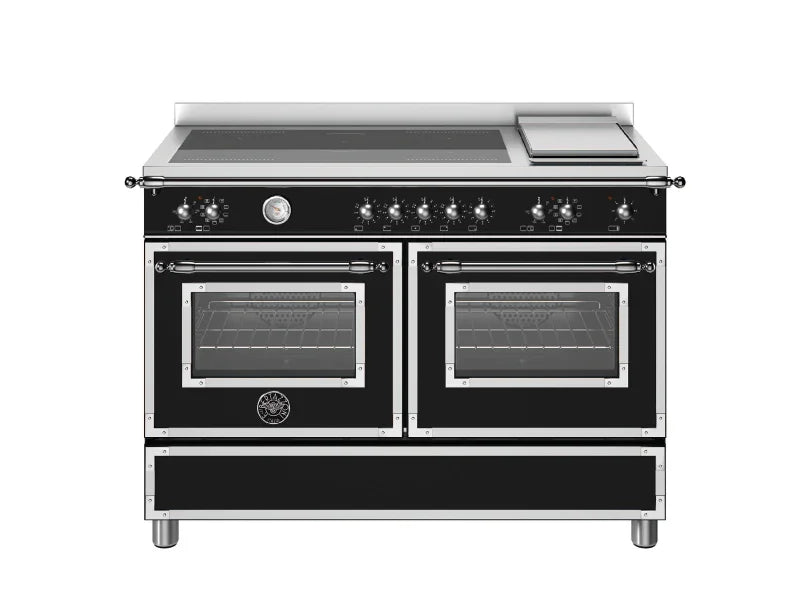 Falcon premium European glass black upright 1100mm induction cooker with dual ovens and chrome controls