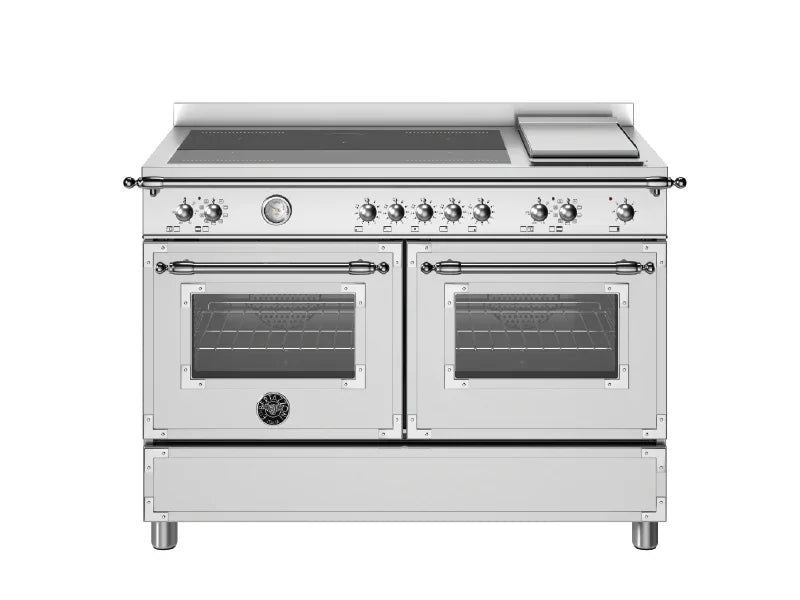 Falcon premium European glass black upright 1100mm induction cooker with dual ovens and chrome controls
