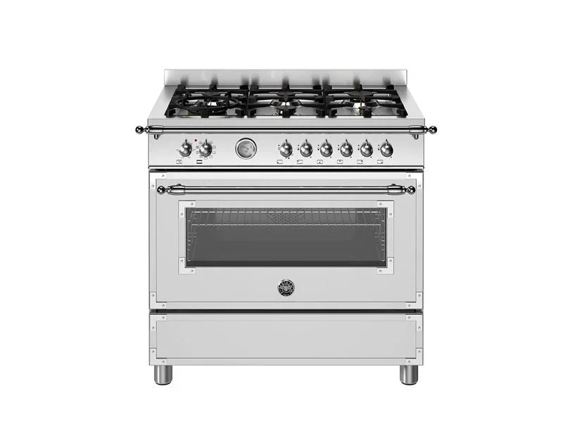 Falcon premium European glass black upright 1100mm induction cooker with stainless steel finish and gas burners