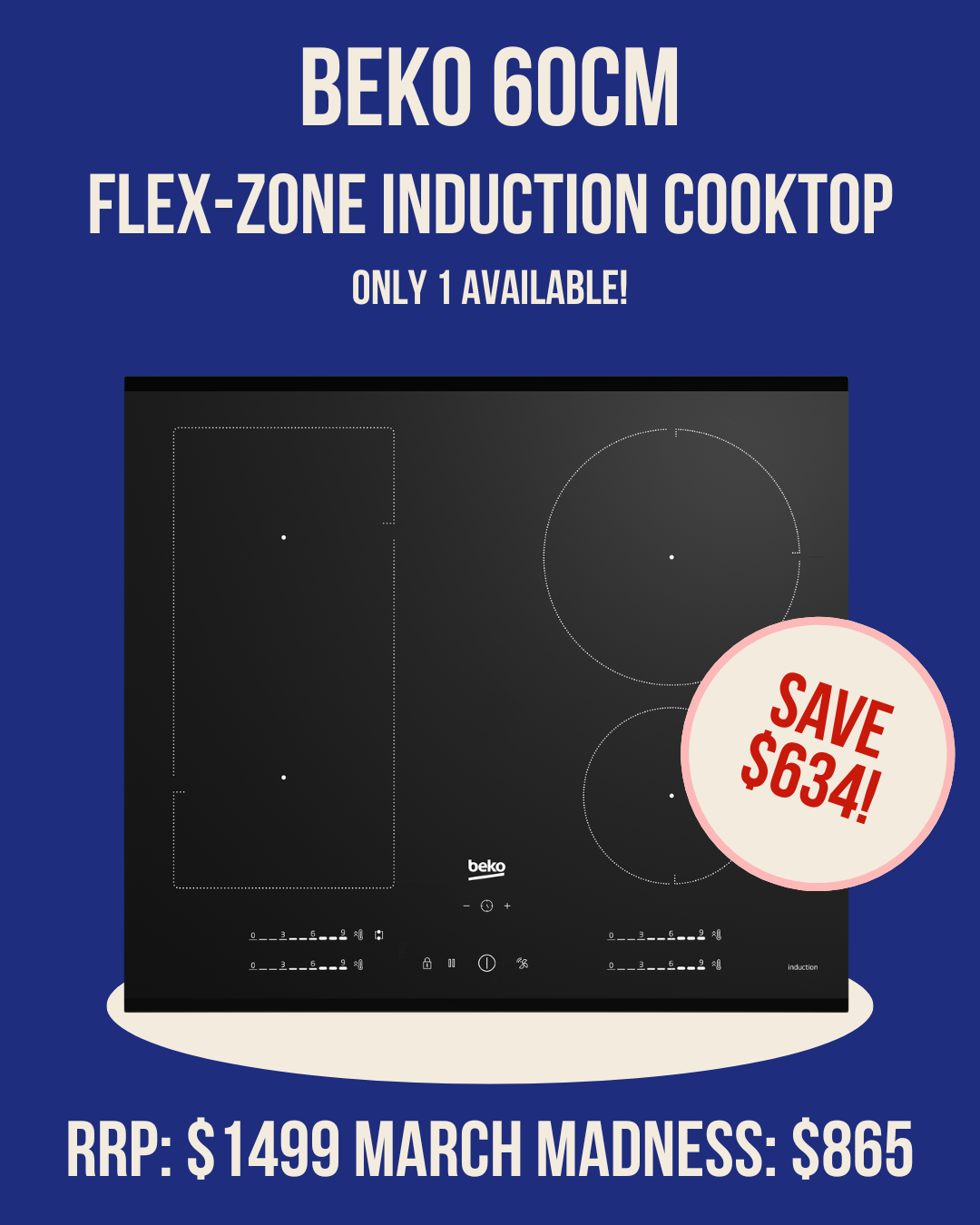 Beko 60cm Induction Cooktop with IndyFlex Zone - BCT601IGN *Ex-Display*