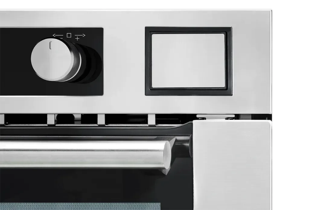 Falcon European glass black upright induction cooker control knob and handle close-up