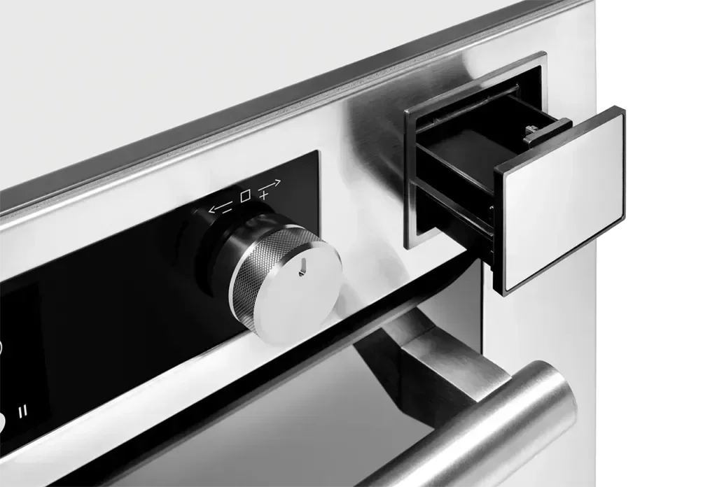 Close-up of Falcon European Glass Black Upright 1100mm Induction Cooker control panel