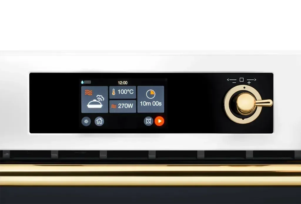 Falcon European Glass Black Upright 1100mm Induction Cooker control panel with digital display and gold knob