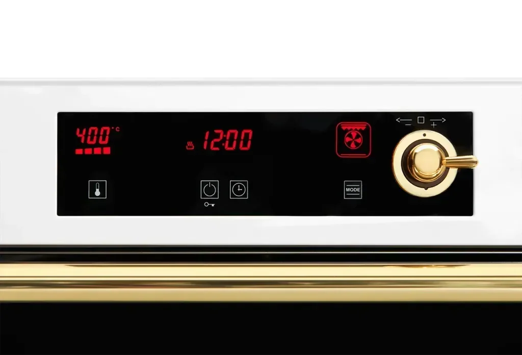 Falcon premium European Glass Black Upright 1100mm Induction Cooker control panel with digital display and gold knob