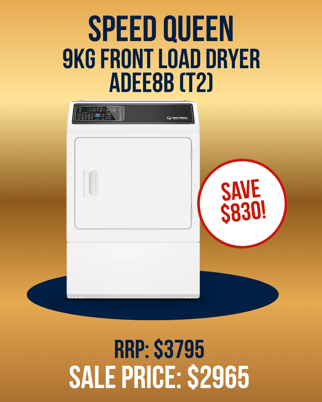 Speed Queen 9kg Front Load Dryer - ADEE8B (T2) *Ex-Display*