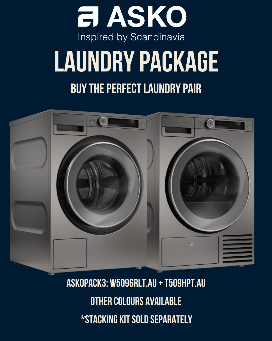 Asko Laundry Package Offer 9kg Style Washer + Dryer - W5096RLT.AU + T509HPT.AU