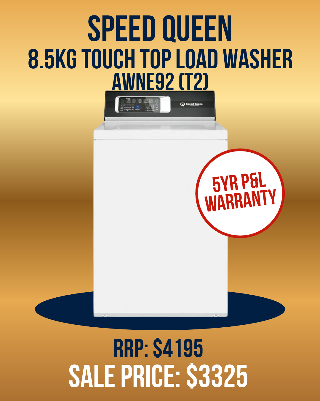SPEEDQUEEN 8.5kg Touch Top Load Washing Machine - AWNE92 *Clearance*