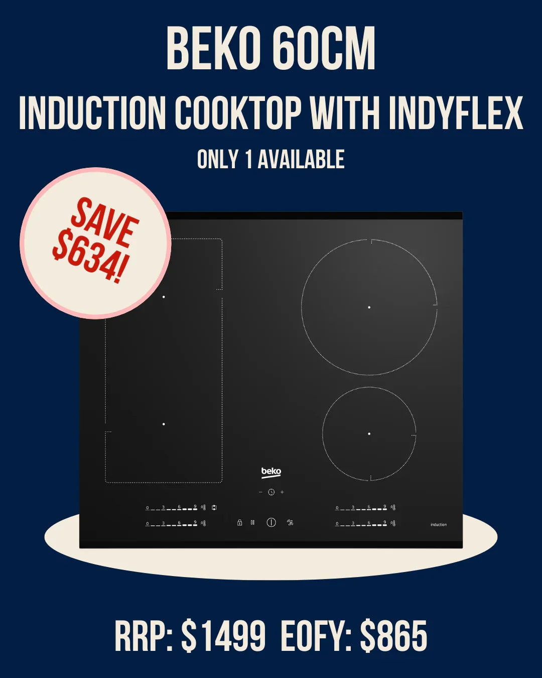 Beko 60cm induction cooktop with IndyFlex, sleek black glass design for modern kitchens