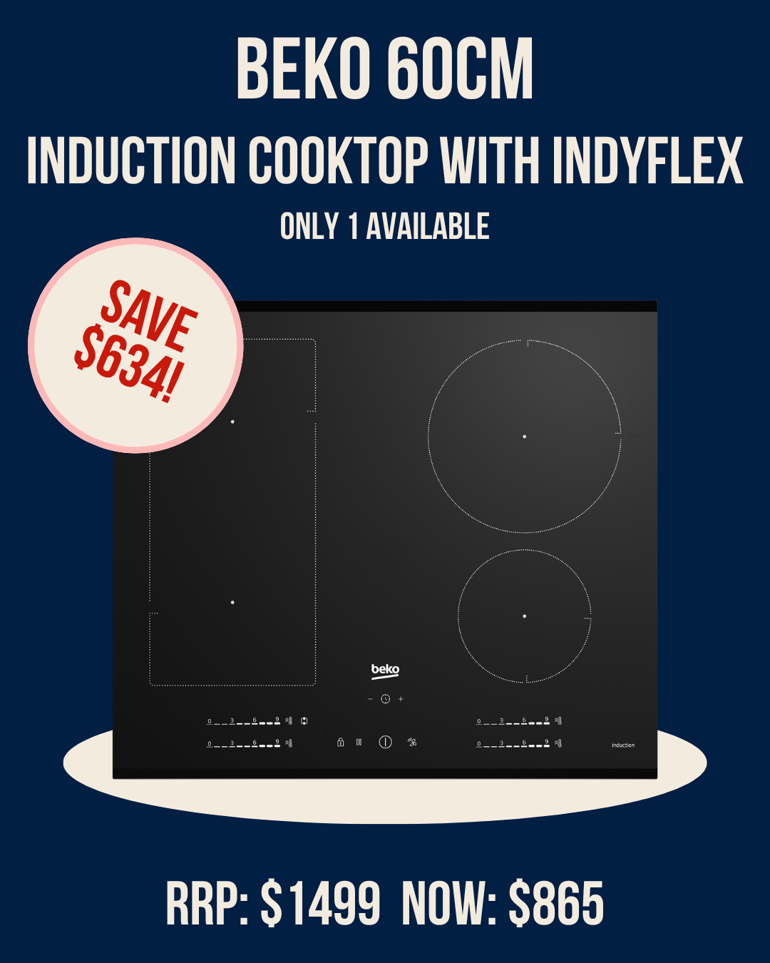 Beko 60cm Induction Cooktop with IndyFlex Zone - BCT601IGN *Ex-Display*