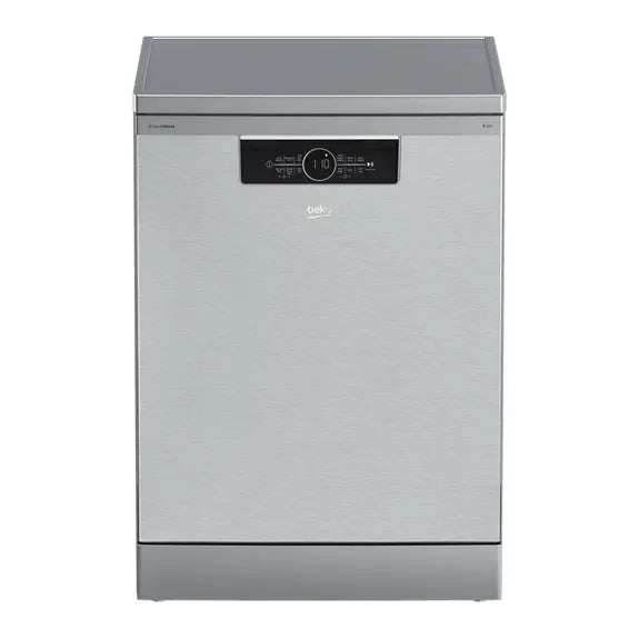 Stainless steel Beko dishwasher with digital control panel