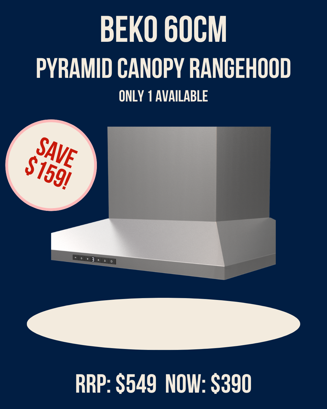 Beko BRH60CX 60cm Pyramid Canopy Rangehood - ex display stock