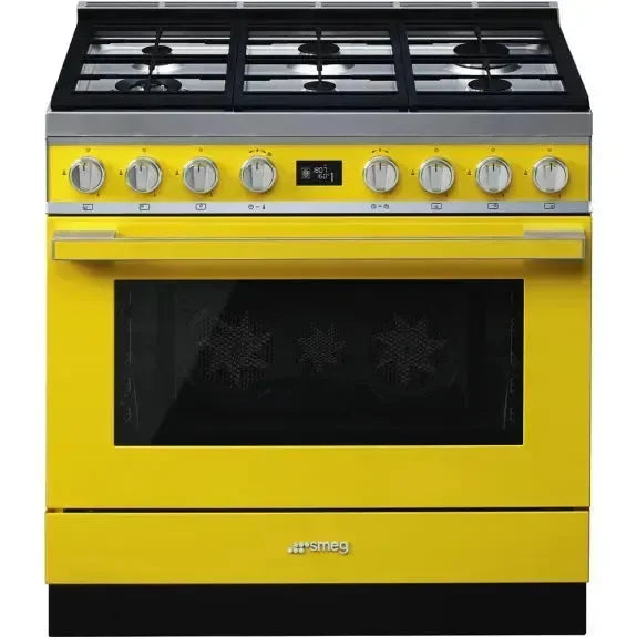 Smeg 90cm Portofino Dual Fuel Pyrolytic Cooker - Sunshine Yellow