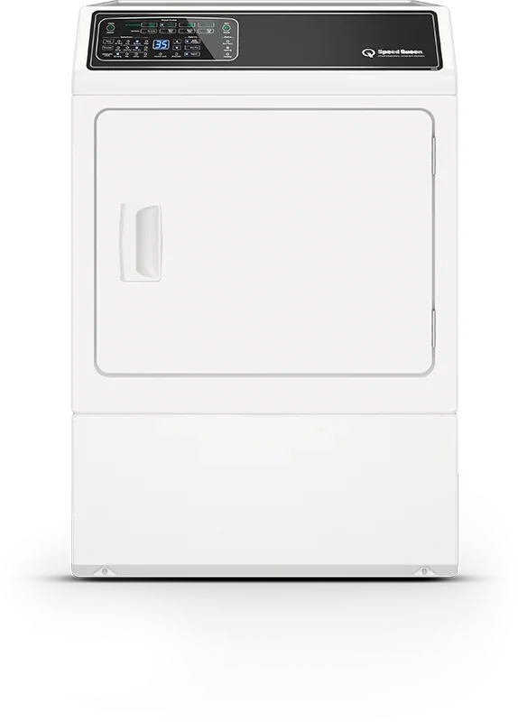 White Speed Queen dryer with digital control panel