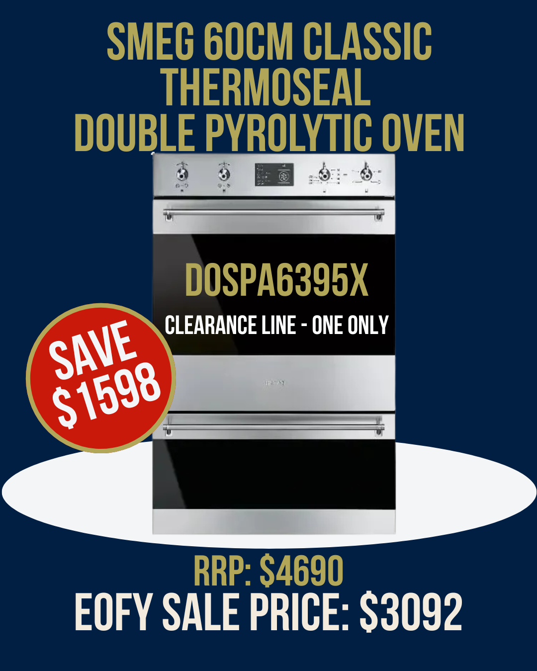 Smeg 60cm Classic Thermoseal Double Pyrolytic Oven - DOSPA6395X *Clearance Line*