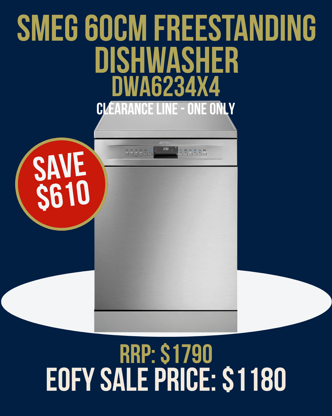 Smeg 60cm Freestanding Dishwasher - DWA6234X4 *Clearance line*