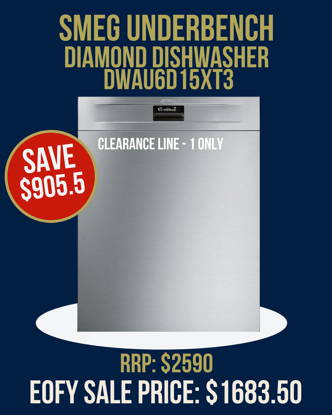 Smeg 60cm Diamond Underbench Dishwasher - Stainless Steel -DWAU6D15XT3/disp
