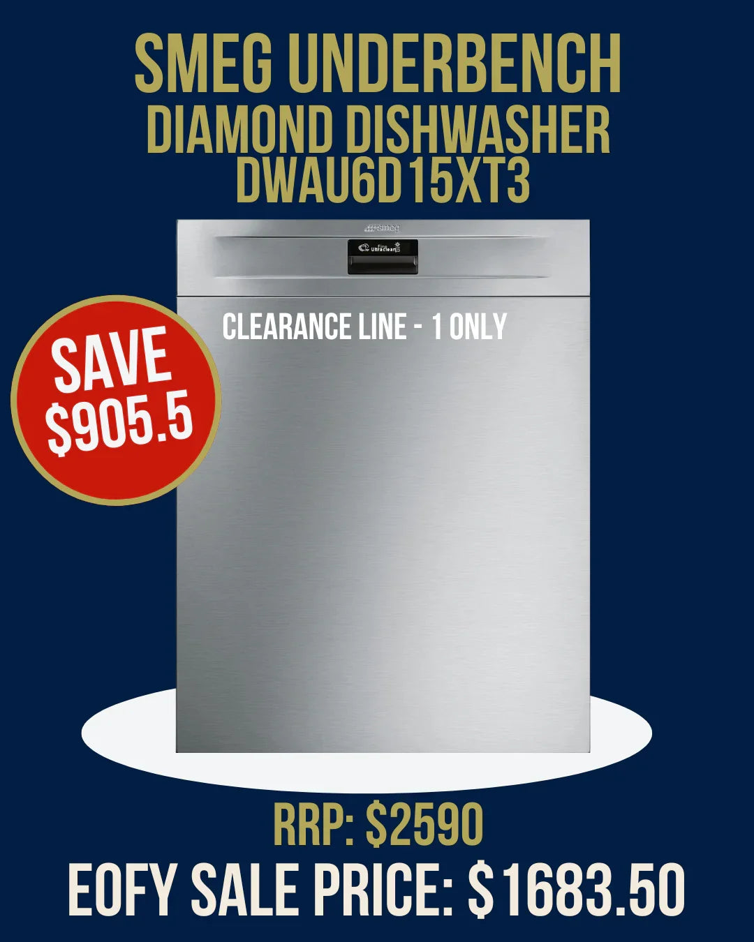 Smeg Underbench Diamond Dishwasher DWAU6D15XT3 Clearance Sale