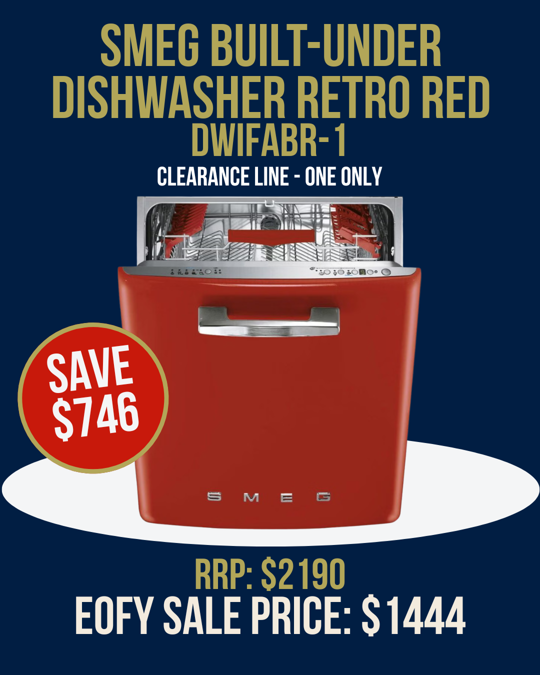 Smeg 60cm Built-Under Dishwasher Retro Red - DWIFABR-1 *Clearance Line*