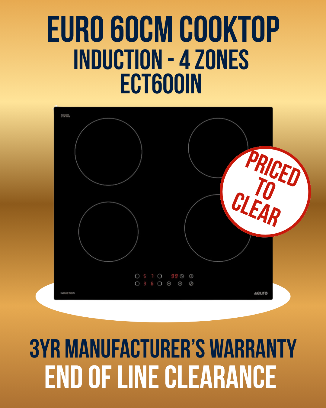 Euro 60cm Induction Cooktop ECT600IN end of line clearance.