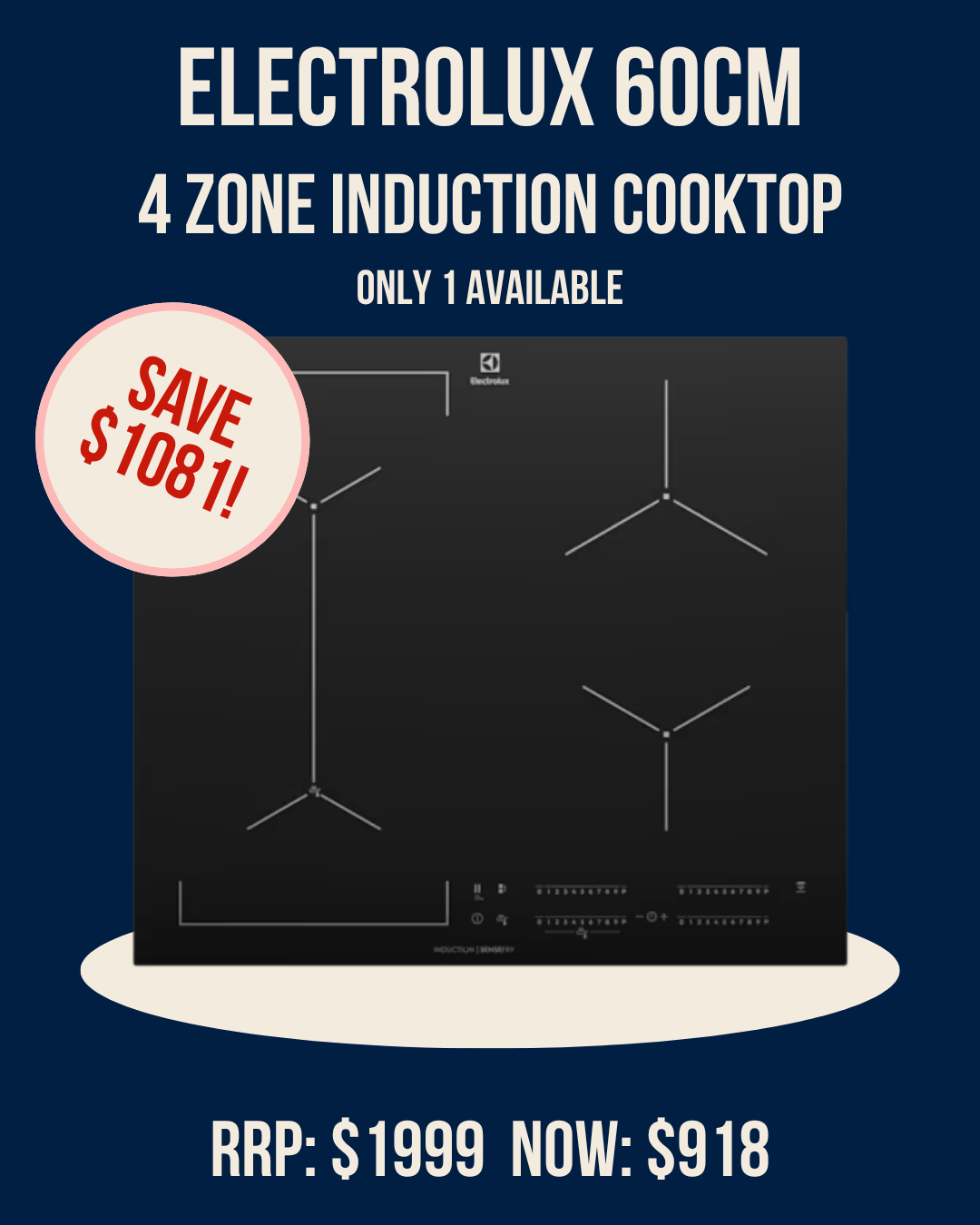 Electrolux 60cm 4 Zone Induction Cooktop - EHI645BE *Ex-Display*