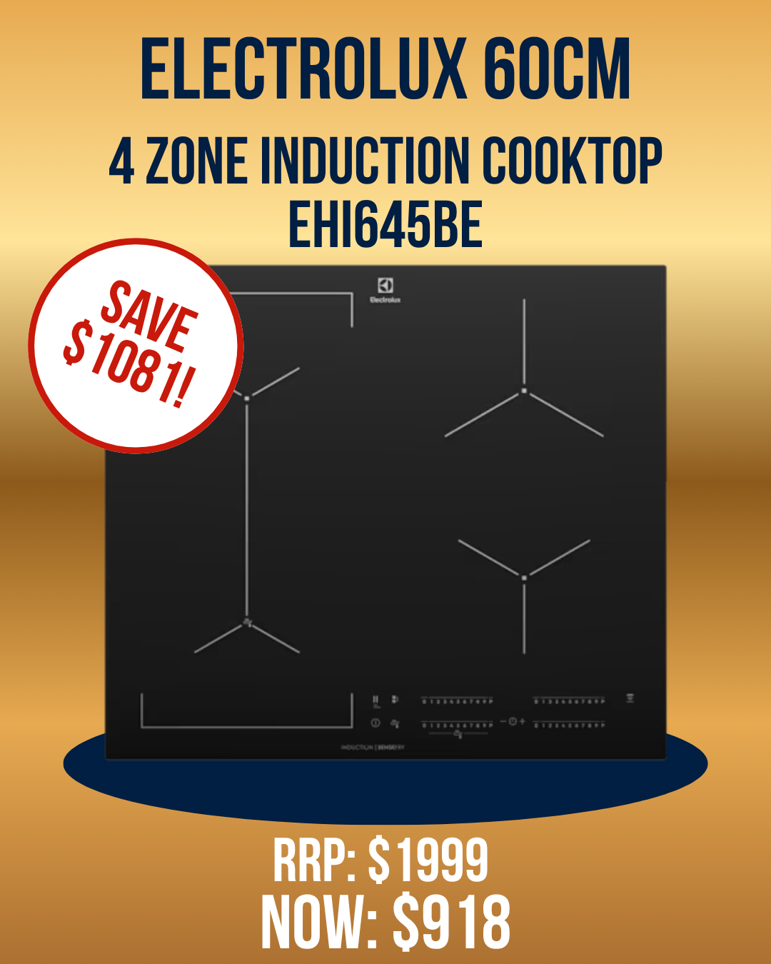 Electrolux 60cm 4 Zone Induction Cooktop - EHI645BE *Ex-Display*