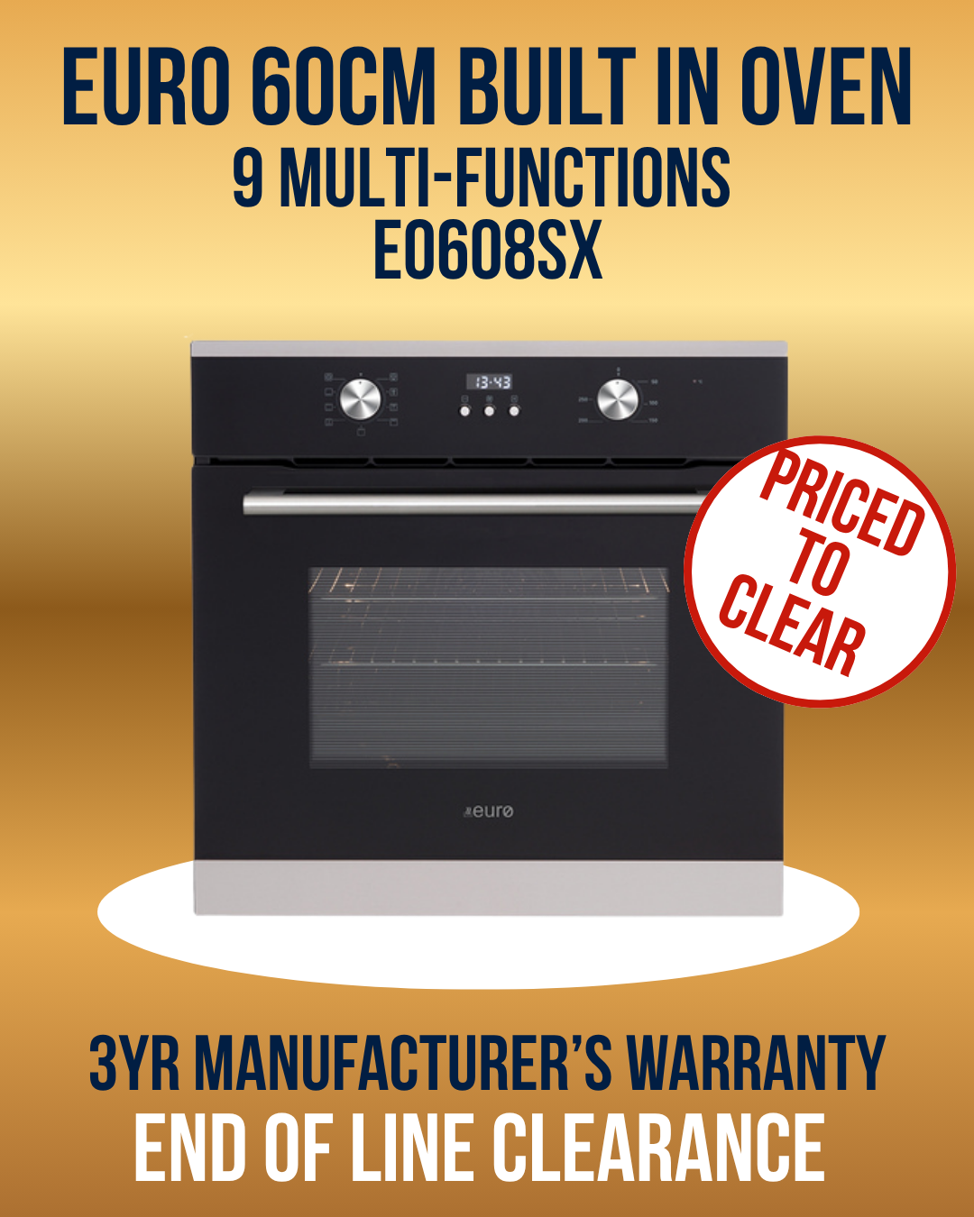 Euro 60cm Built In Oven EO608SX - End of Line Clearance