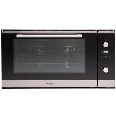 Euro 90cm Multifunction Oven EO90MXS in glass glass finish with stainless steel trims.