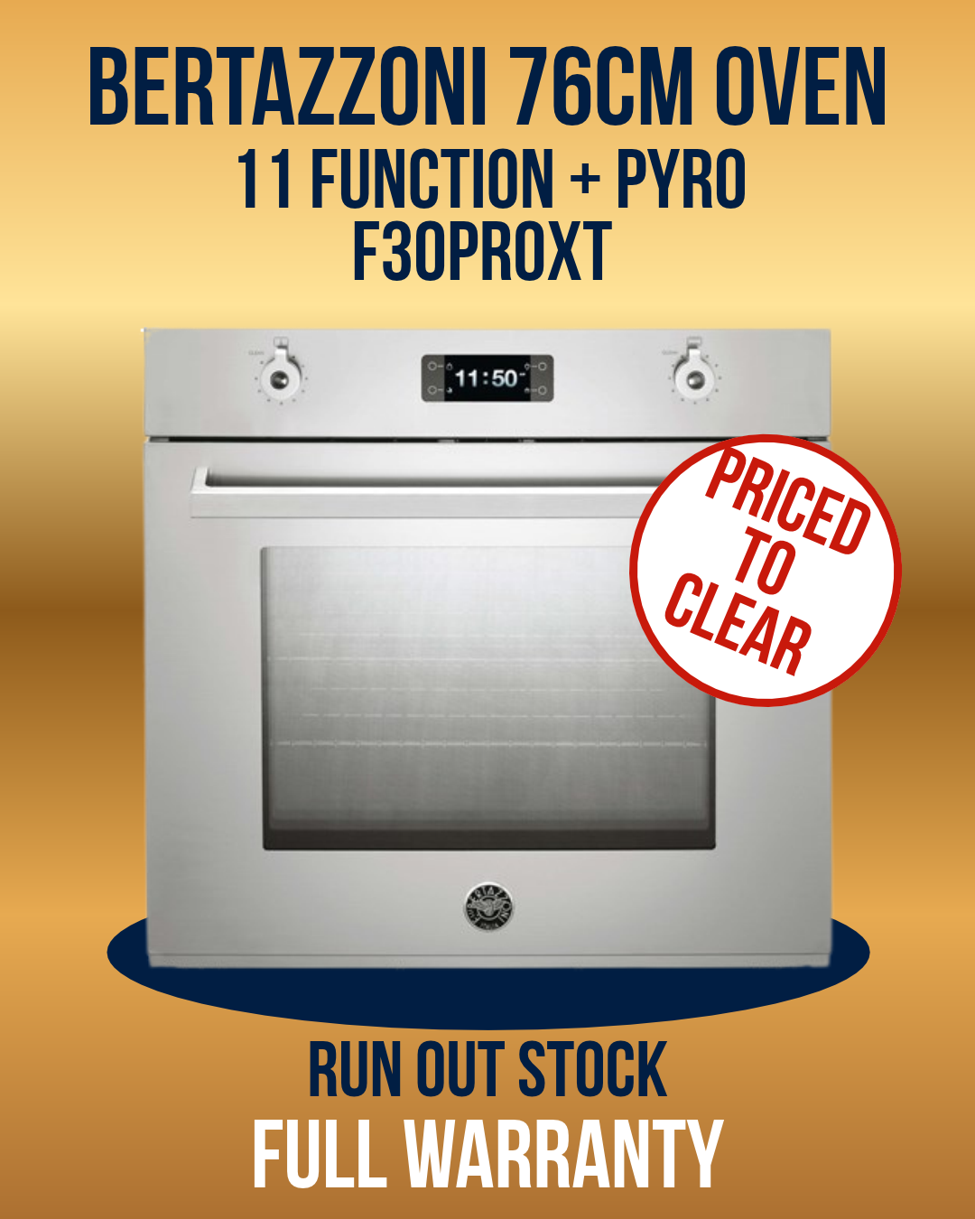 Bertazzoni 76cm Oven 11 Function Pyro Professional Series Stainless Steel F30PROXT *Run Out Model*