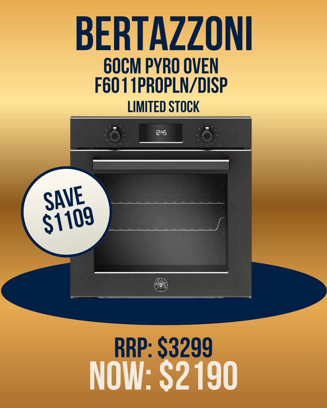 Bertazzoni 60cm Pyrolytic Built-in Oven - F6011PROPLN/DISP *Ex-Display*