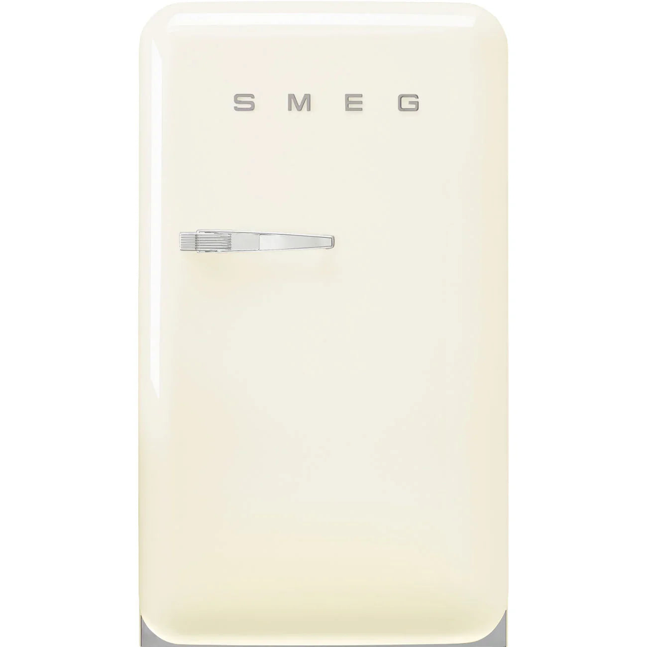 Cream Smeg refrigerator with retro design and chrome handle