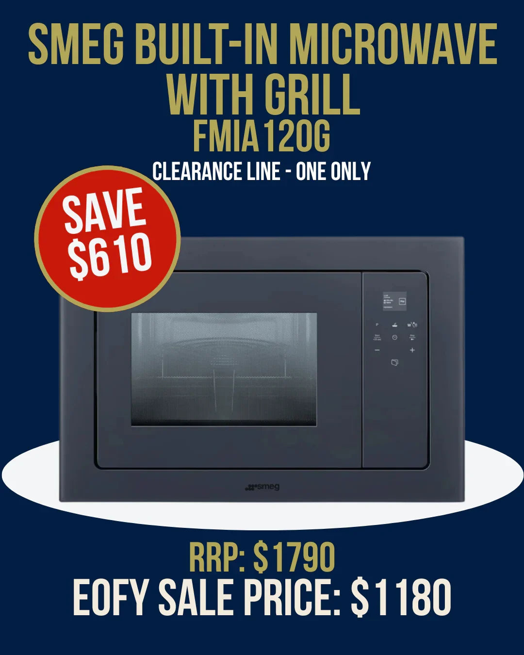 Smeg Built-In Microwave with Grill FMIA120G, Clearance Sale, Save $610