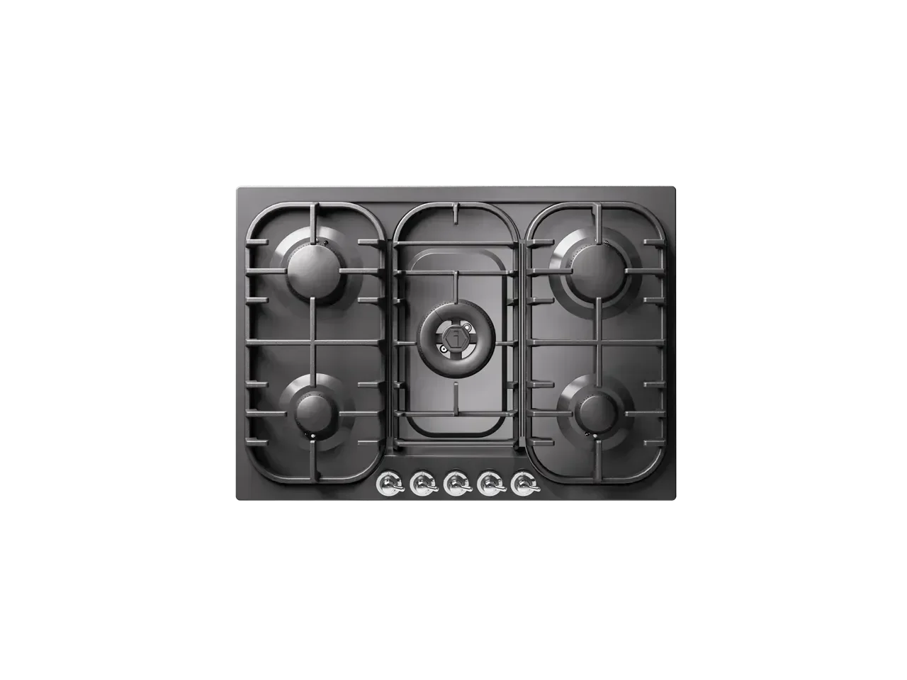 Falcon European glass black upright 1100mm induction cooker with five burners and chrome knobs