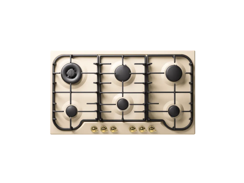90cm ilve nostalgie gas cooktop in antique white with brass/gold finishings