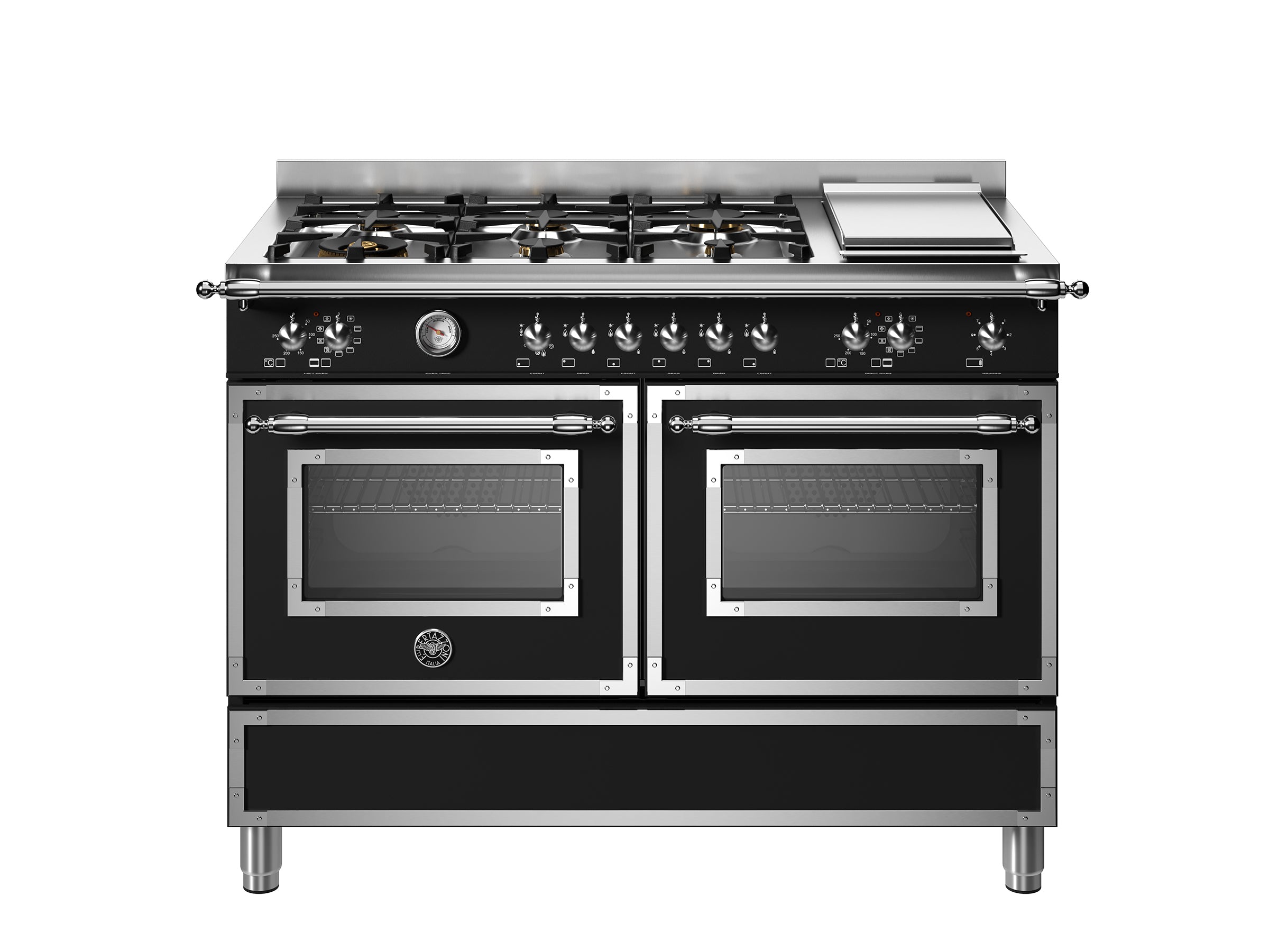 Bertazzoni Heritage 120cm Range Cooker - 6 Burner Gas + Griddle Double Electric Oven HER126G2E