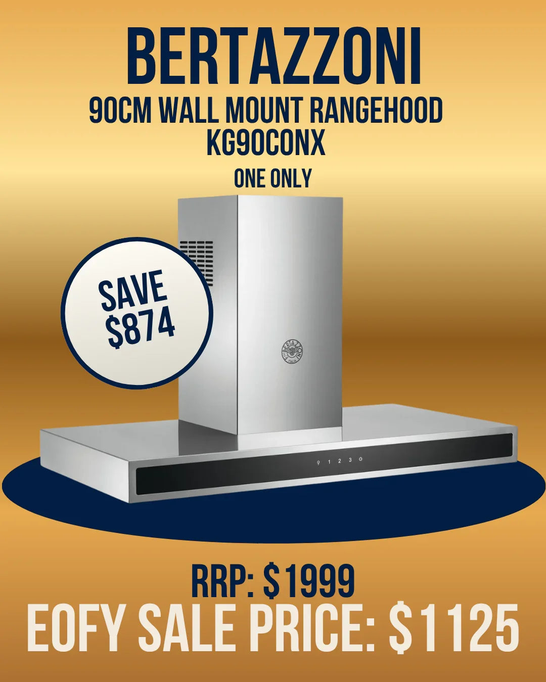 Bertazzoni 90cm wall mount rangehood KG90CONX, stainless steel kitchen ventilation, save $874