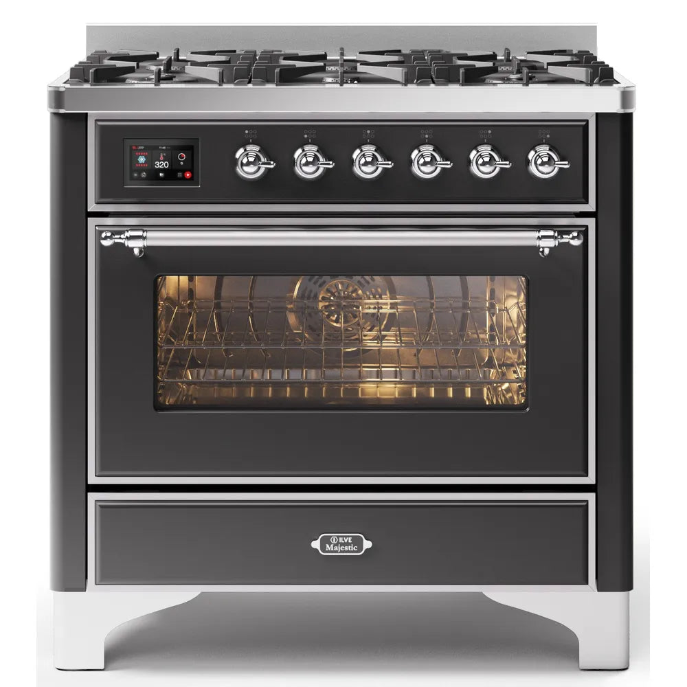 ILVE Majestic Freestanding 90cm Cooker M096DNE3/MGC - Matt Graphite with Chrome finishes.