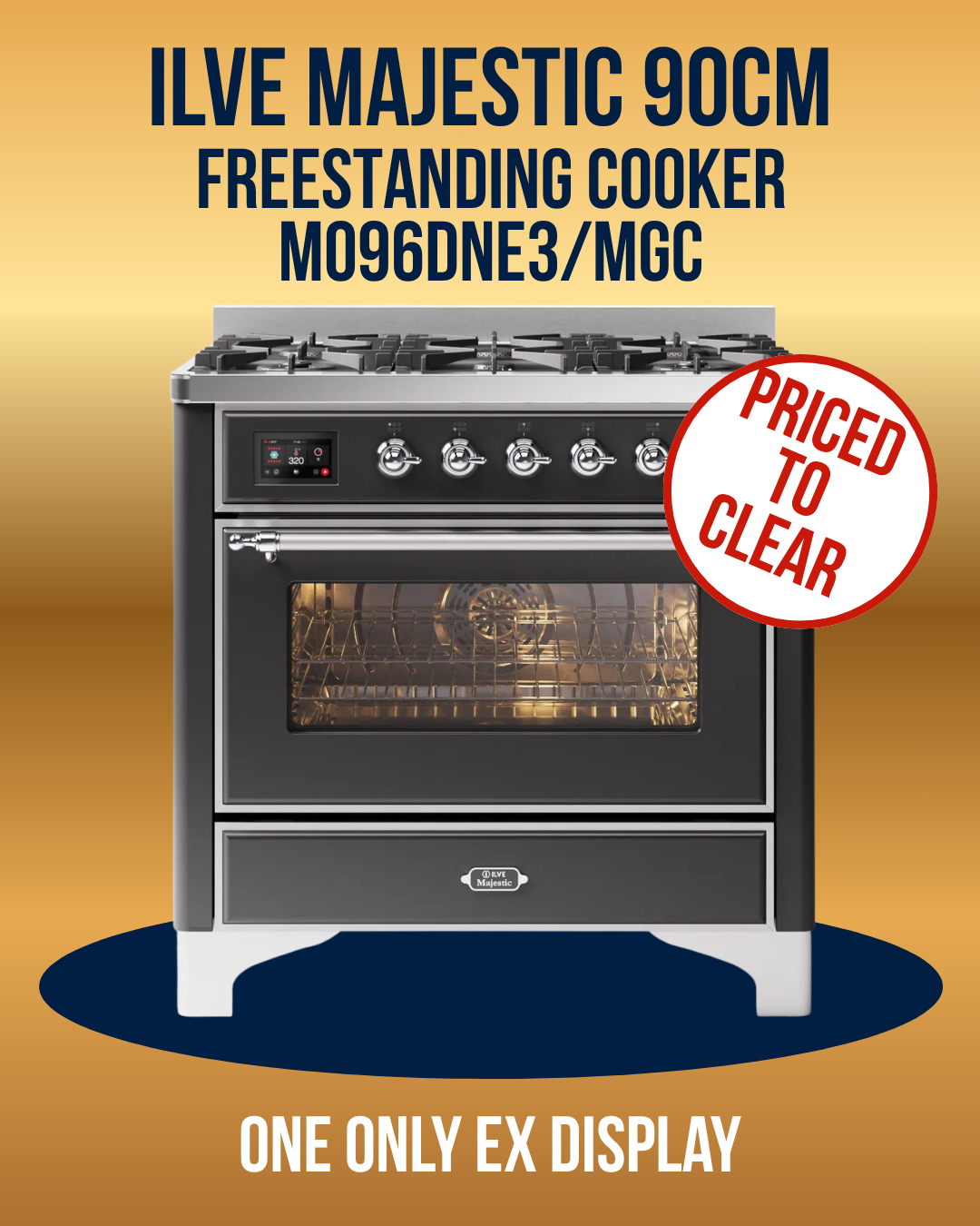 ILVE Majestic Freestanding 90cm Cooker M096DNE3/MGC - Ex Display priced to clear.