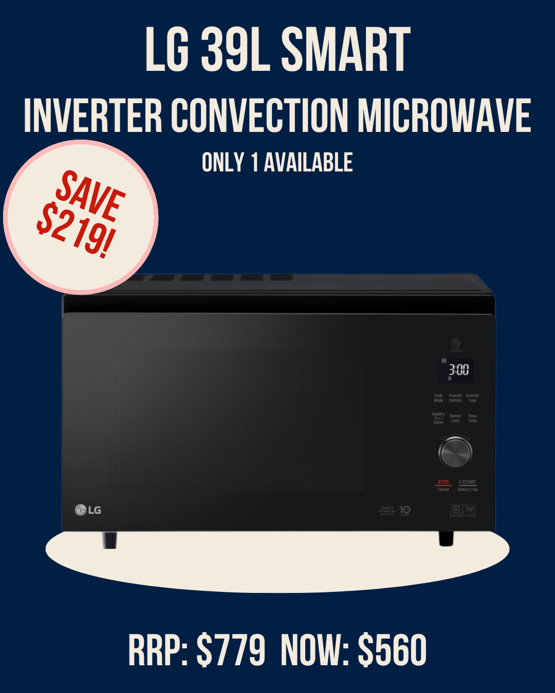 LG 39L Smart Inverter Convection Microwave Oven - MJ3966ABS *Ex-Display*