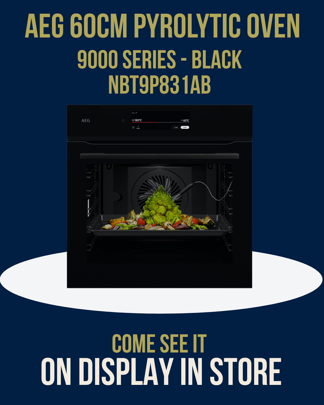 AEG 60cm Pyrolytic Oven Black NBT9P831AB on display at Newtons Designer Appliances