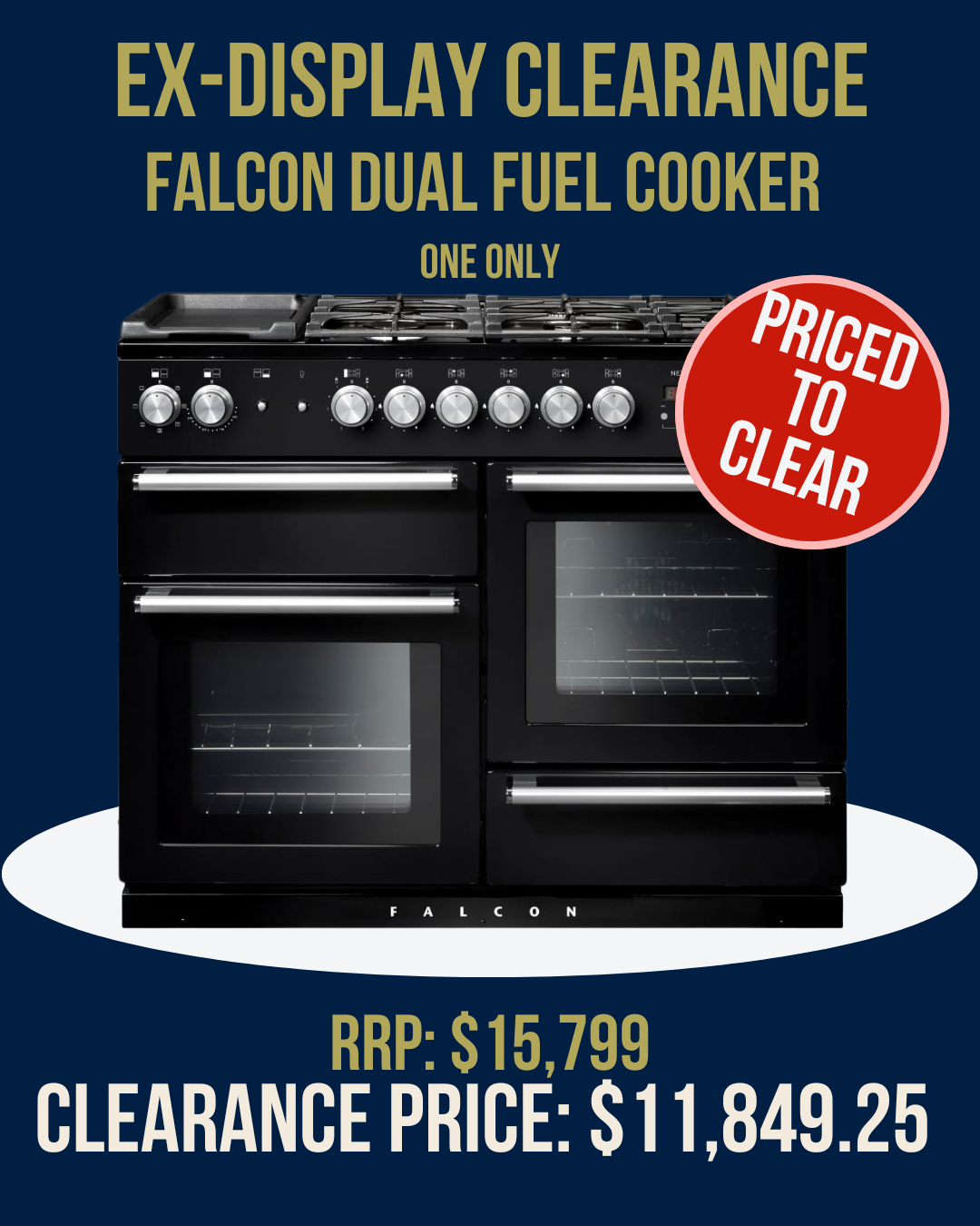 Falcon Dual Fuel Upright Range Cooker - NEX110DFBL/CH *Ex-display, 1 only*
