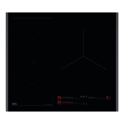 AEG 60cm Induction Cooktop Black NII63R00FB 2 FlexiBridge Zones on left, XL zone on right.