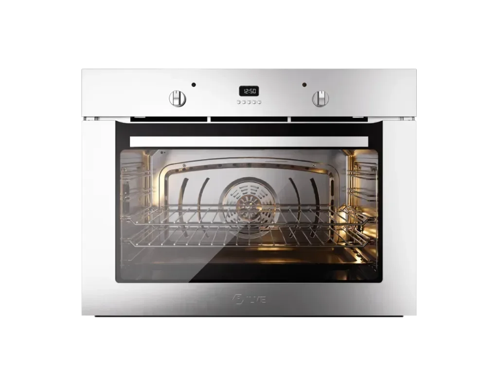 Falcon premium European Glass Black Upright 1100mm Induction Cooker, modern oven with glass door and control knobs