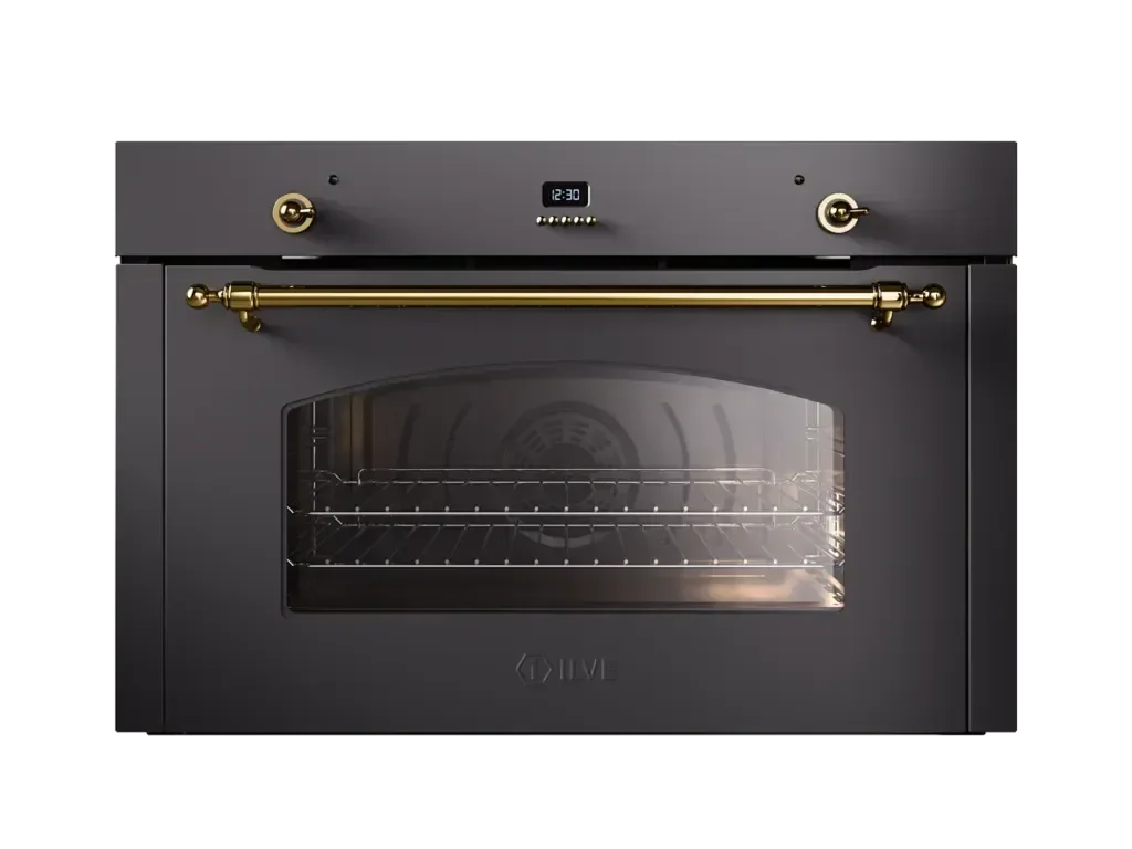Falcon premium European black glass upright 1100mm induction cooker with gold accents