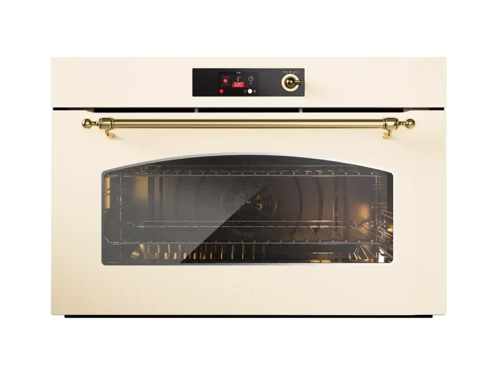 European glass black upright 1100mm induction cooker with digital controls and gold handle